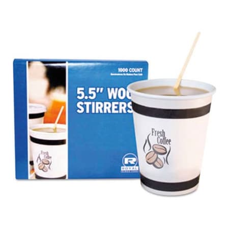 Amercareroyal Royal Paper Wood Stir Sticks, 5-1/2" Long, Woodgrain, 1,000 Stirrers/Box R810